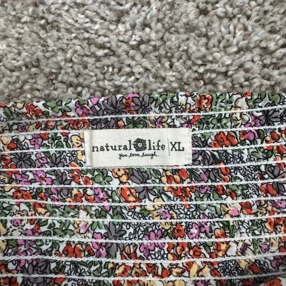 Natural Life Boho Floral Maxi Skirt Size XL Tiered Flowy Elastic Gold Red Beach - Picture 8 of 15